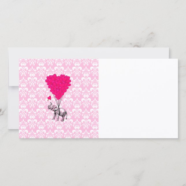 Funny cute elephant & pink damask (Front)