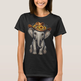 Funny Cute Elephant Sunflower Cowboy Hat Western T-Shirt