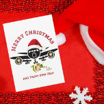 Funny Cute Elf jumping on Airplane,Christmas Photo Holiday Card<br><div class="desc">Funny Cute Elf jumping on Airplane, Christmas Photo Ornament. Design features a minimalist illustration of a big airplane topped with a red Santa hat. A cute Elf is seen jumping out of the airplane hanging onto a string of Christmas lights. The back of card has a heartfelt message to your...</div>