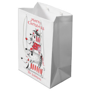 Funny Cute Festive Dogs Merry Christmas  Medium Gift Bag
