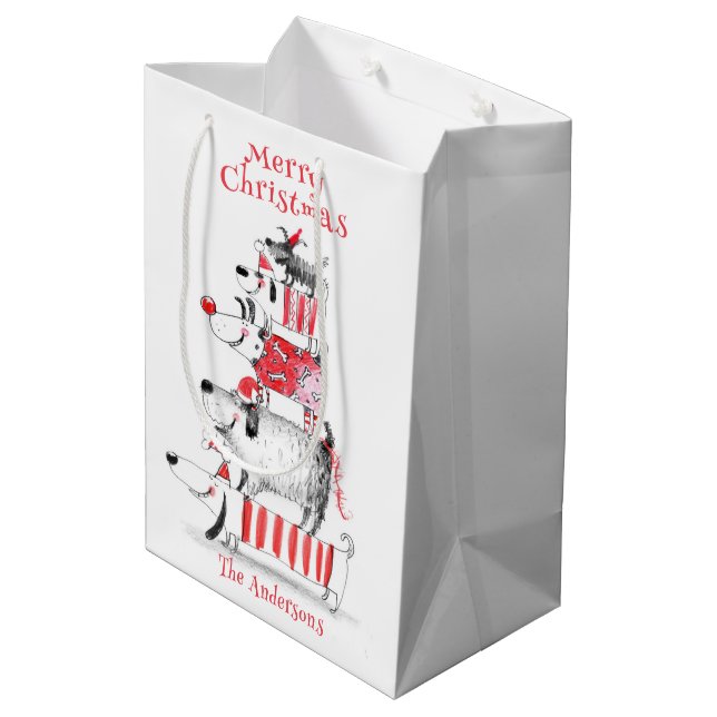 Funny Cute Festive Dogs Merry Christmas  Medium Gift Bag (Back Angled)