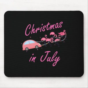 Funny Cute Flamingo Pink Camping Car Christmas In Mouse Pad