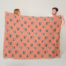 Funny Cute Floral Cows Wearing Hats Pattern Salmon