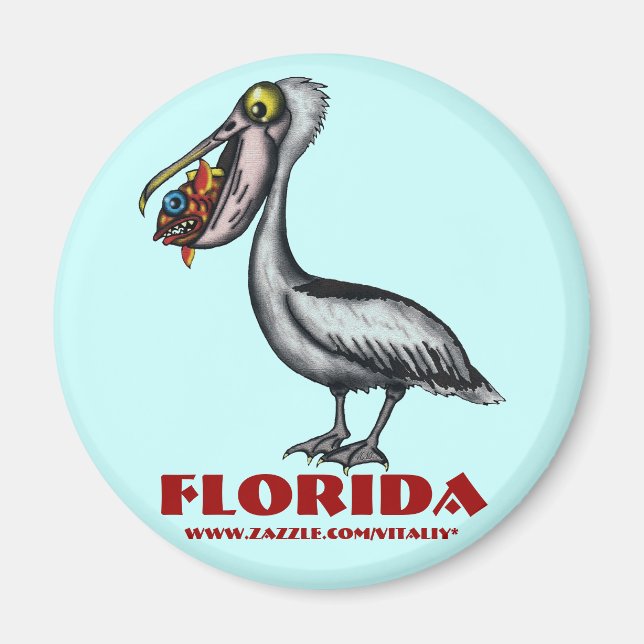 Funny cute Florida pelican and fish magnet (Front)