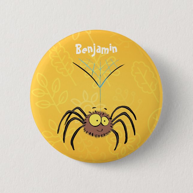 Funny cute fluffy spider cartoon 2 inch round button (Front)