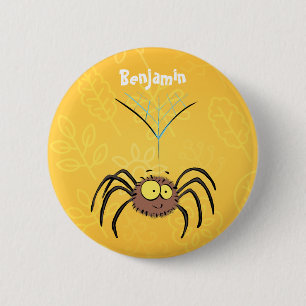 Funny cute fluffy spider cartoon 2 inch round button