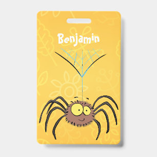 Funny cute fluffy spider cartoon badge