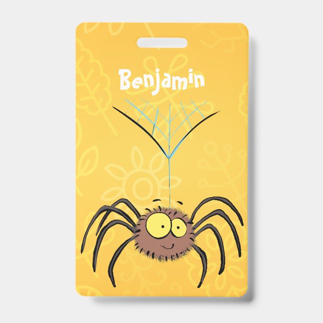 Funny cute fluffy spider cartoon badge (Front)