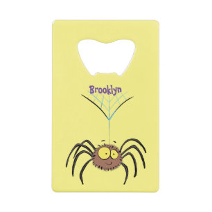 Funny cute fluffy spider cartoon credit card bottle opener