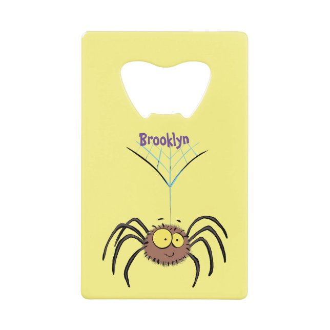Funny cute fluffy spider cartoon credit card bottle opener (Front)