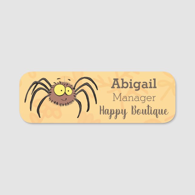 Funny cute fluffy spider cartoon  name tag (Front)