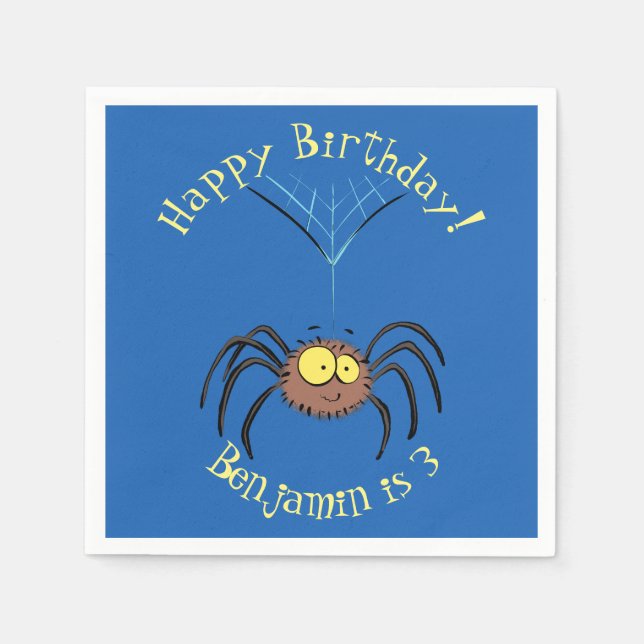 Funny cute fluffy spider cartoon napkin (Front)