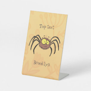Funny cute fluffy spider cartoon pedestal sign