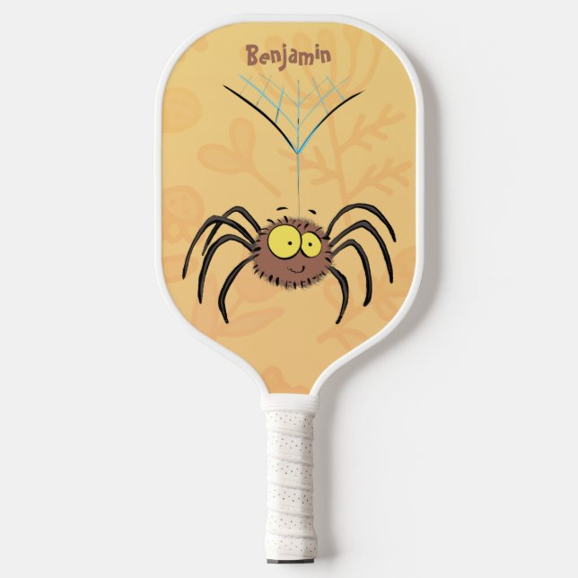 Funny cute fluffy spider cartoon  pickleball paddle (Front)