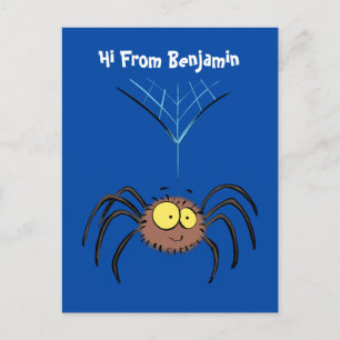 Funny cute fluffy spider cartoon postcard
