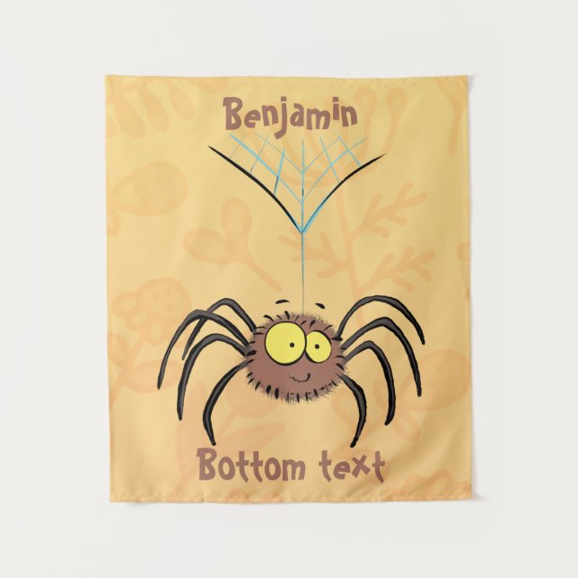Funny cute fluffy spider cartoon  tapestry (Front)