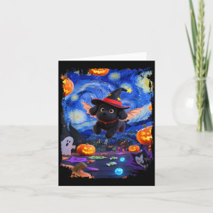 Funny Cute Flying Black Dog Starry Art Night Sky Card