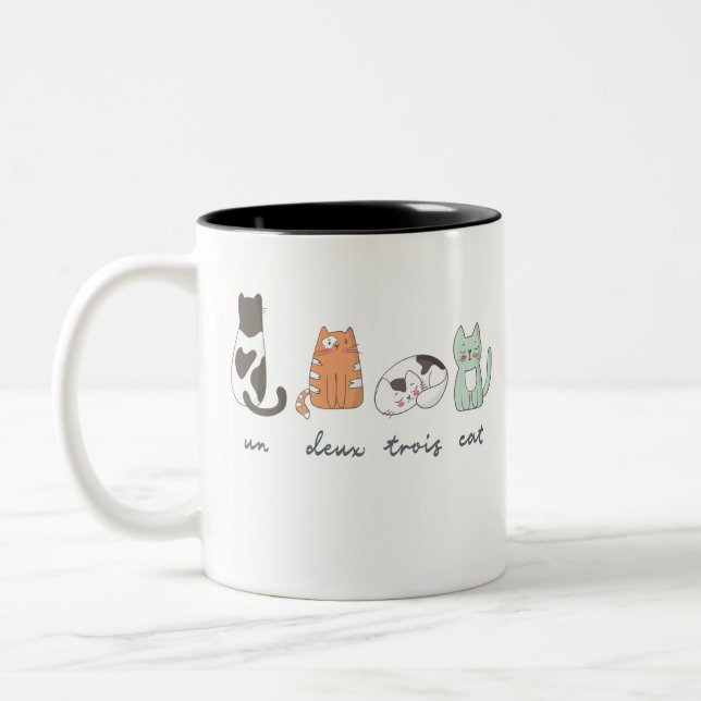 Funny Cute French Cat Two-Tone Coffee Mug (Left)