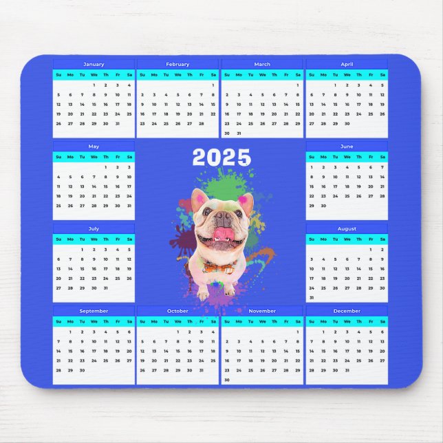 Funny Cute Frenchie Dog Calendar  Mouse Pad (Front)