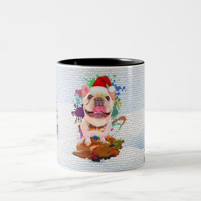 Funny Cute Frenchie Dog Yappy Christmas Two-Tone Coffee Mug (Center)