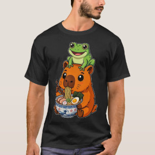 Funny Cute Frog and Capybara Eating Ramen Kawaii T-Shirt
