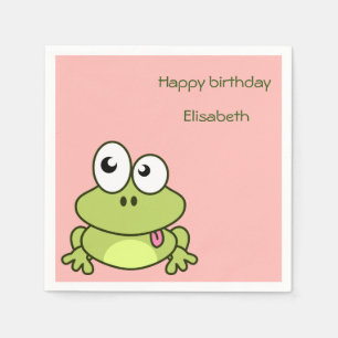 Funny cute frog cartoon kids birthday napkin