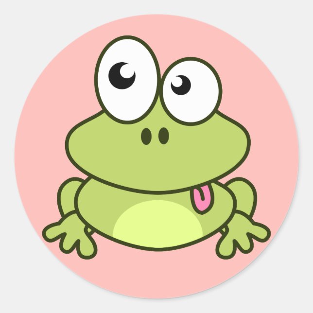 Funny cute frog cartoon kids classic round sticker (Front)