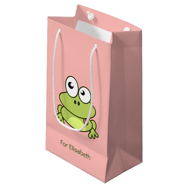 Funny cute frog cartoon kids name small gift bag (Front Angled)