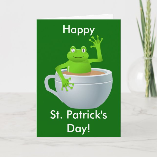 Funny Cute Frog in a Tea Cup St Patrick's Day Card (Front)