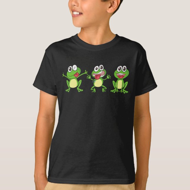 Funny Cute Frogs Jumping and Making faces T-Shirt (Front)