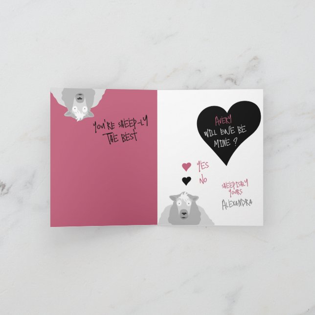 Funny Cute Fun Will Ewe Be MINE? Sheep Pun Card (Inside)