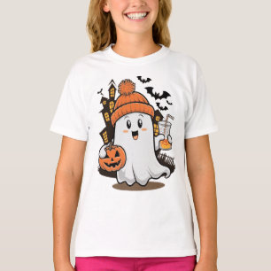 Funny Cute Ghost with Pumpkin Halloween  T-Shirt