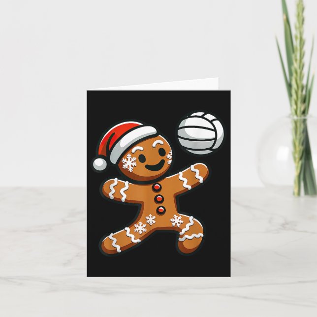 Funny Cute Gingerbread Man Volleyball Christmas Ki Card (Front)