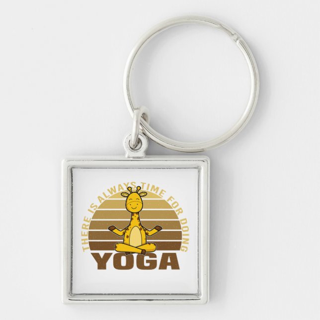 Funny cute giraffe doing yoga. funny yoga poses keychain (Front)