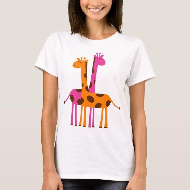 Funny Cute Giraffes, pink orange gifts T-Shirt (Front)
