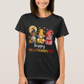 Funny Cute Gnomes Happy Hallothanksmas Autumn T-Shirt