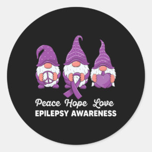 Funny cute Gnomes Peace hope love epilepsy Awarene Classic Round Sticker