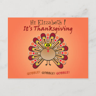Funny & cute goggly eyed Thanksgiving turkey Holiday Postcard
