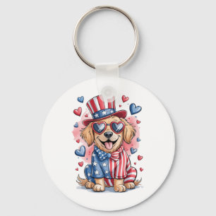 Funny Cute Golden Retriever Dog 4th Of July Indepe Keychain