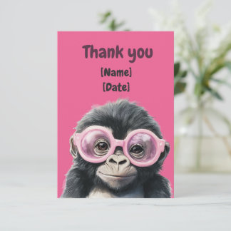 Funny Cute Gorilla Personalized Name & Date Thank You Card