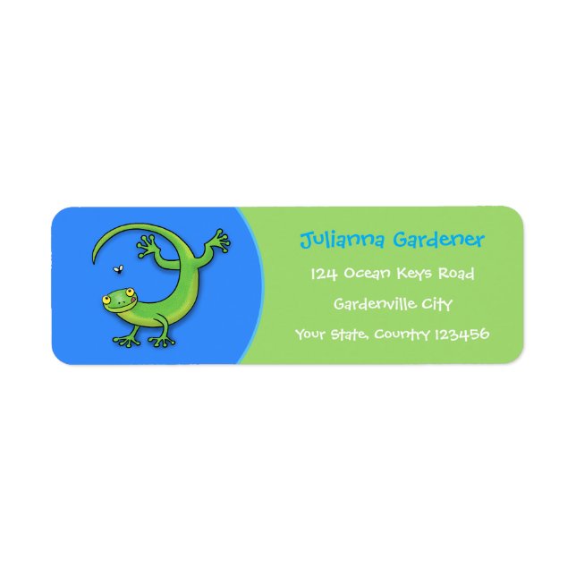 Funny, cute green gecko lizard cartoon (Front)