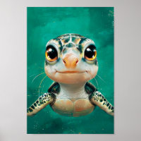 Funny Cute Green Sea Turtle