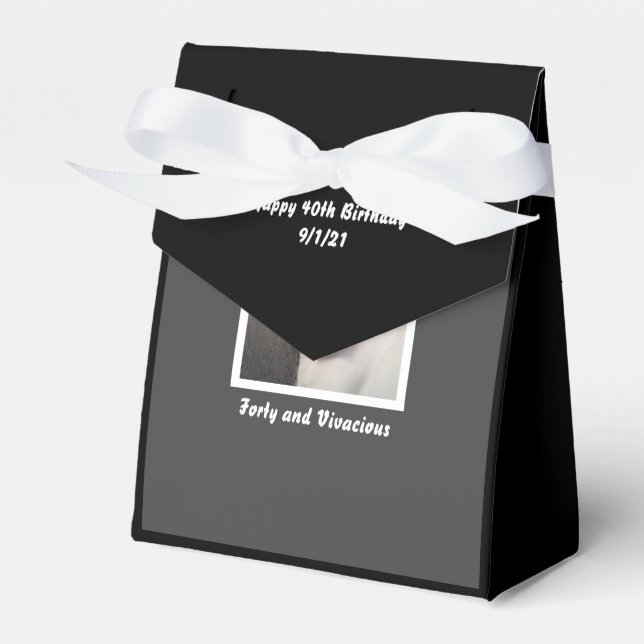 Funny Cute Grumpy White Dog 40th Birthday Black Favor Box (Front Side)