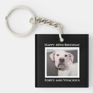 Funny Cute Grumpy White Dog 40th Birthday Black Keychain