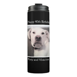 Funny Cute Grumpy White Dog 40th Birthday Black Thermal Tumbler