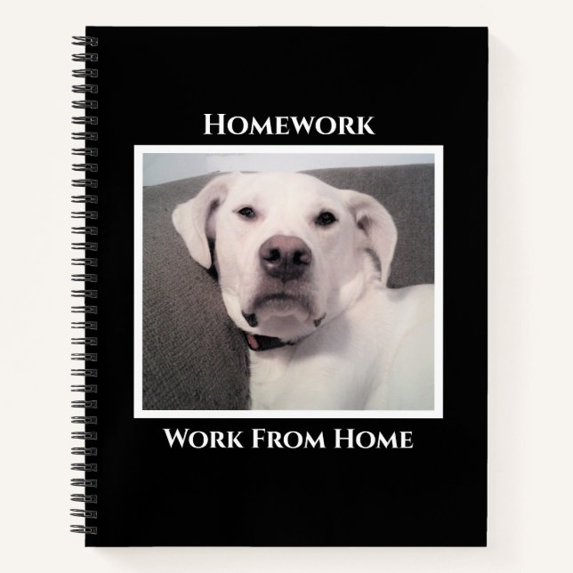 Funny Cute Grumpy White Dog Black Homework Notebook (Front)