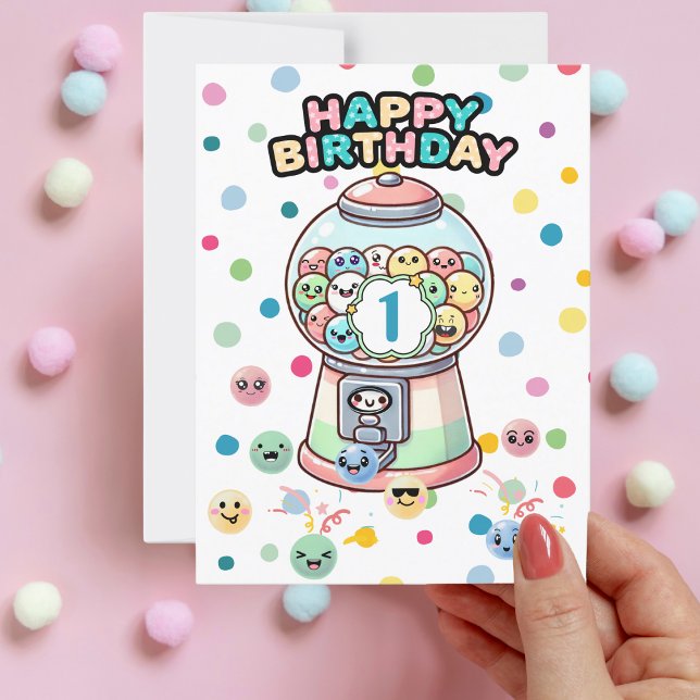 Funny Cute Gumball Machine,Custom First Birthday Postcard (Creator Uploaded)