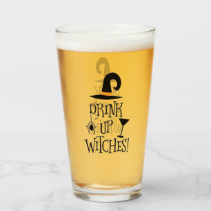 Funny Cute Halloween Drink Up Witches October Glass