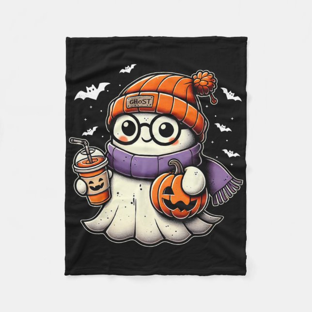 Funny Cute Halloween Ghost Pumpkin Ghost Halloween Fleece Blanket (Front)