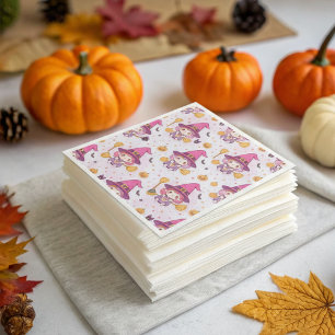 Funny Cute Halloween Pattern with Pumpkins witch  Napkin